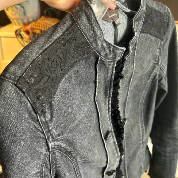 Denver Hayes Dark Gray Lace Velvet Jean Jacket Blazer Medium - Picture 5 of 14